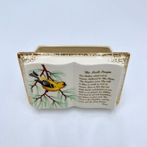 Vintage Mid-Century American Goldfinch Bird Lord's Prayer Book Ceramic Planter